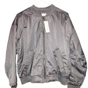Pink Rose Womens Size L Bomber Jacket Lightweight Full Zip Gray Casual